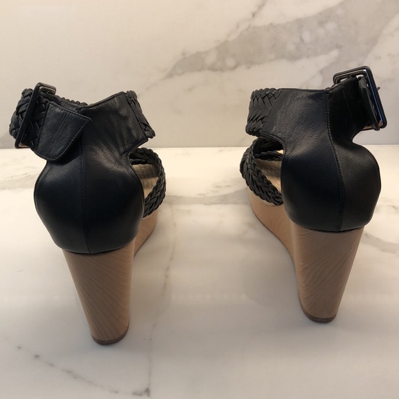 Hermes Black Leather Braided Espadrille Wedges - Picture 7 of 11